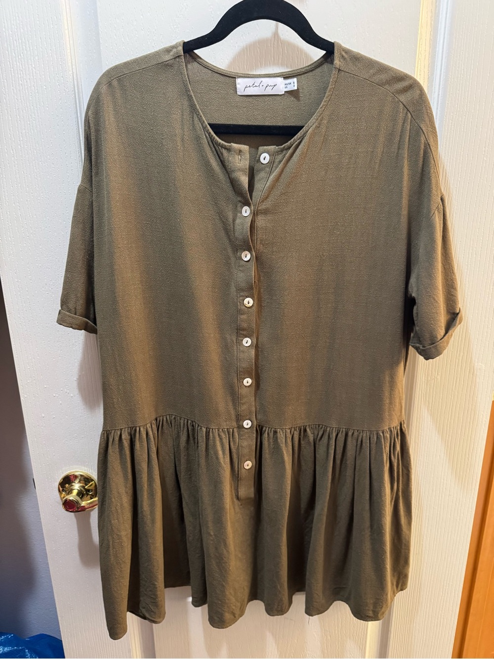 Petal & Pup Olive Green Button Up Babydoll Cotton Dress